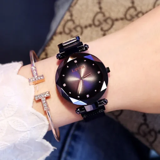 Rose Gold Starry Sky Diamond Womens Watch Waterproof Fashion Wristwatch - Image 4