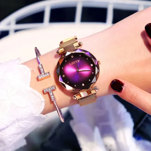 Rose Gold Starry Sky Diamond Womens Watch Waterproof Fashion Wristwatch - Image 2